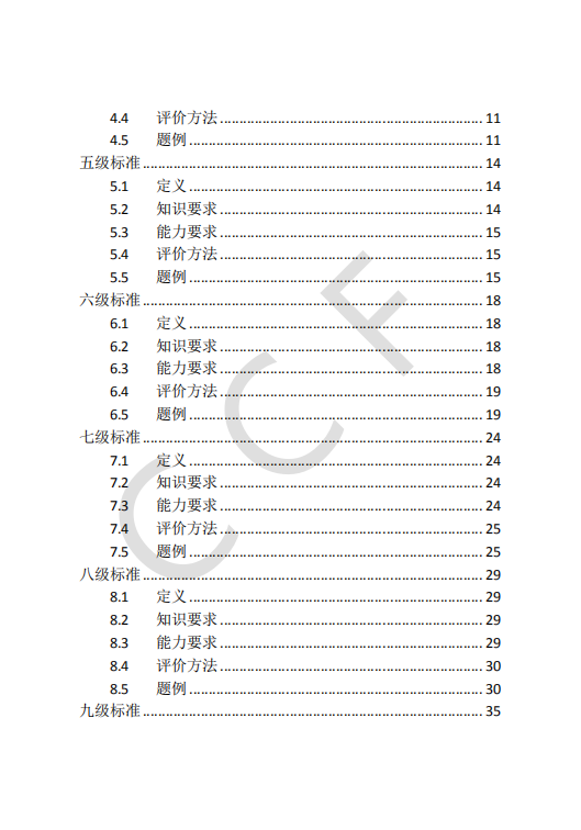CCF中学生计算机程序设计能力等级评价等级标准