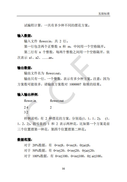 CCF中学生计算机程序设计能力等级评价等级标准