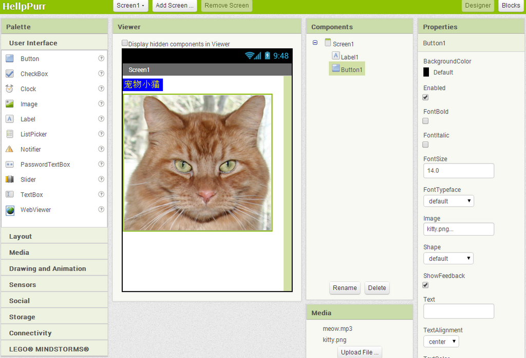 App Inventor 编程实例及指南-第1章 hello猫咪
