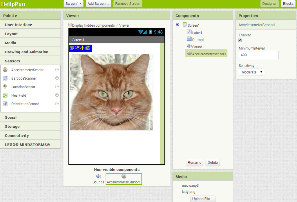 App Inventor 编程实例及指南-第1章 hello猫咪