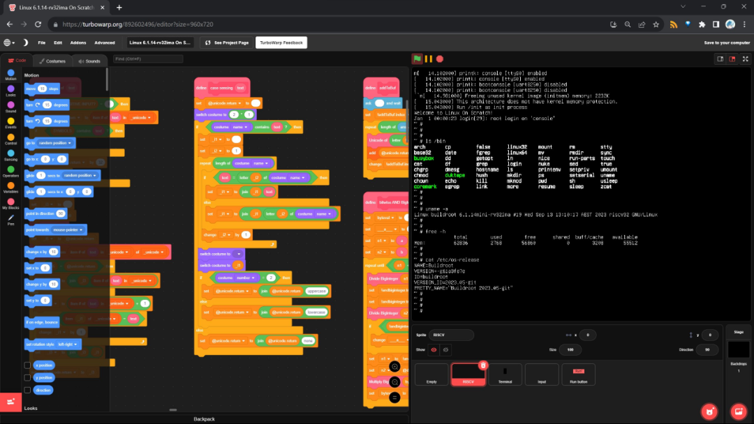 大神用Scratch手搓RISC-V模拟器，成功运行Linux内核