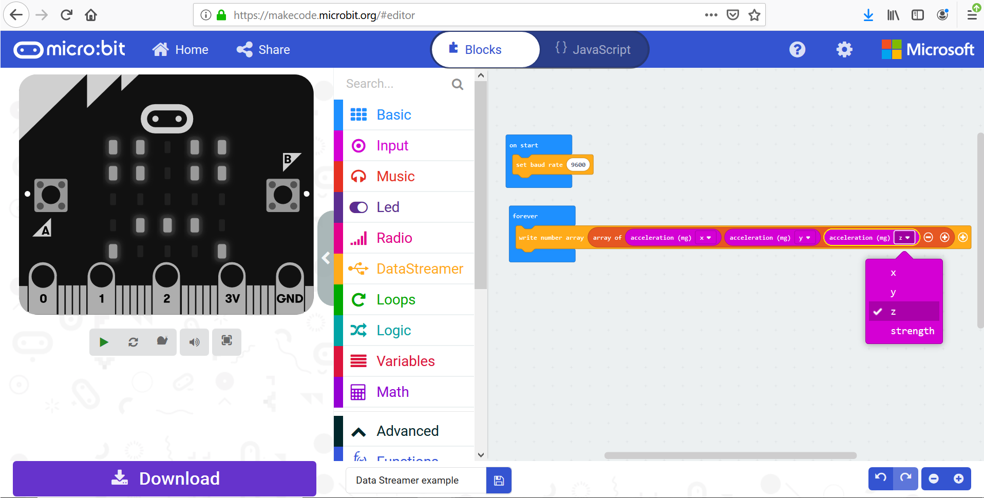 通过数据流式处理器使用 micro:bit 和生成代码