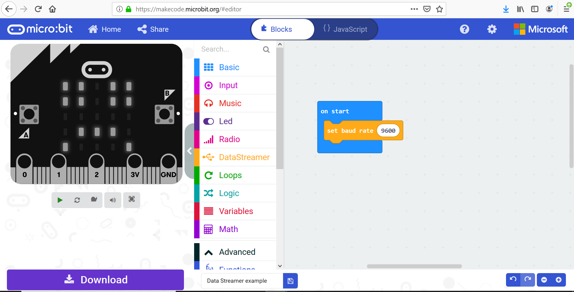 通过数据流式处理器使用 micro:bit 和生成代码