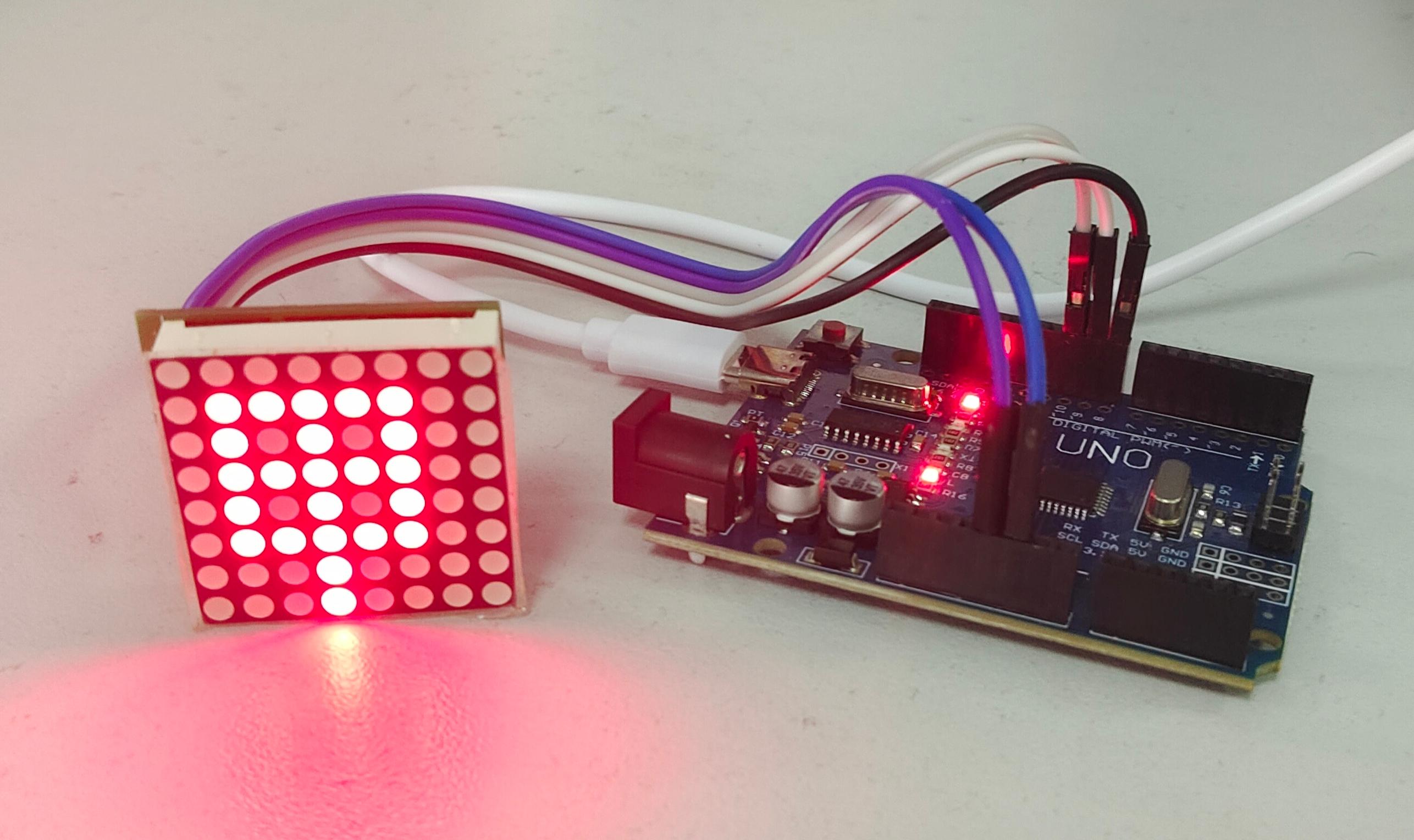 Arduino 8×8 共阳极LED点阵显示(74HC595)