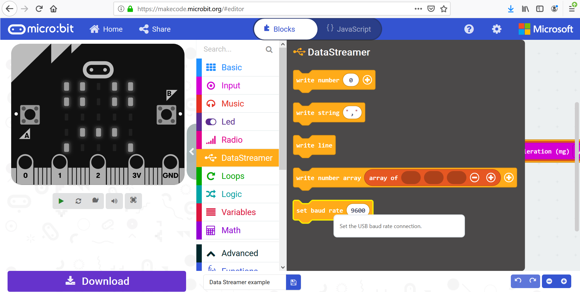 通过数据流式处理器使用 micro:bit 和生成代码