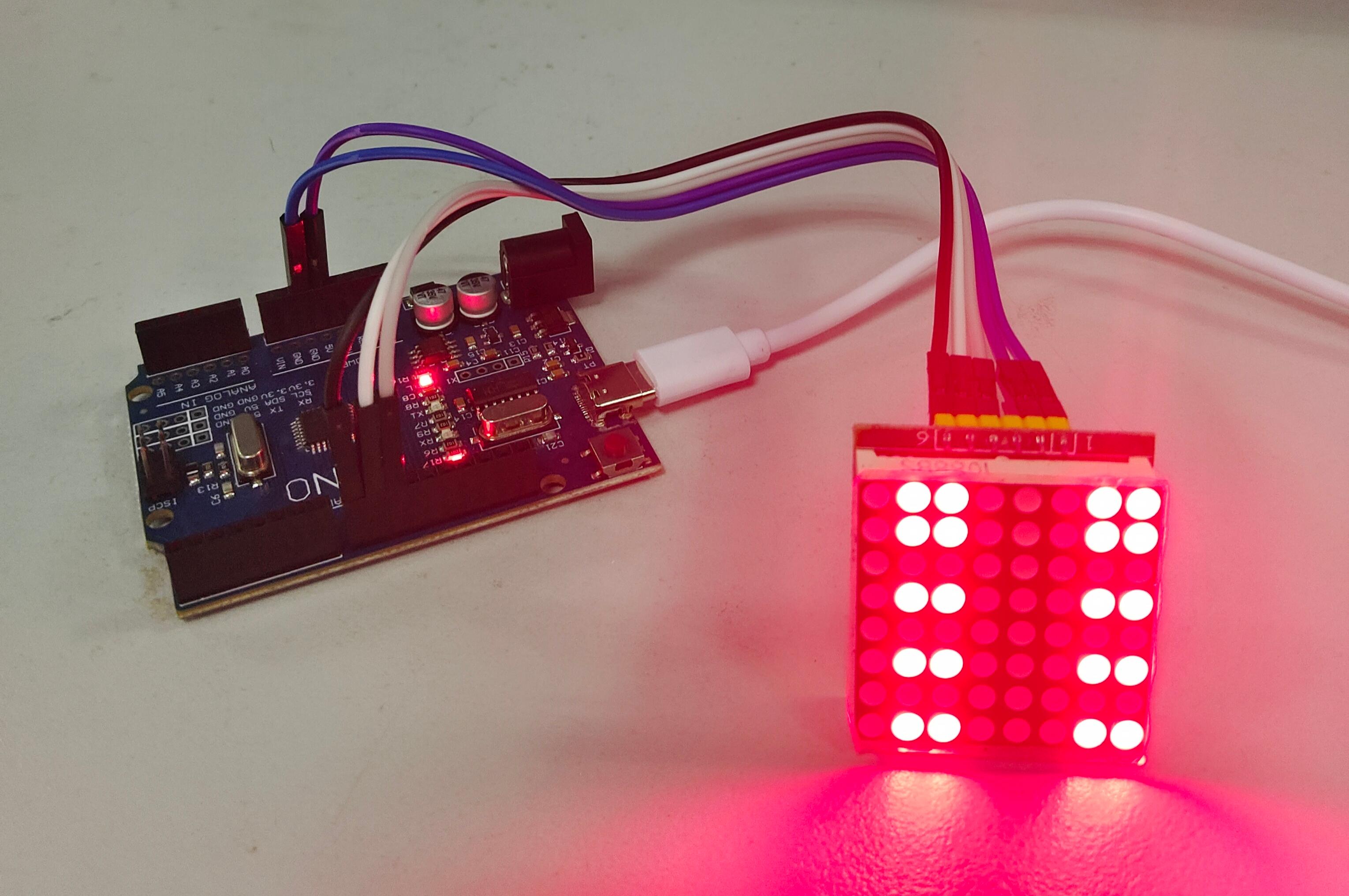 Arduino 8×8 共阳极LED点阵显示(74HC595)