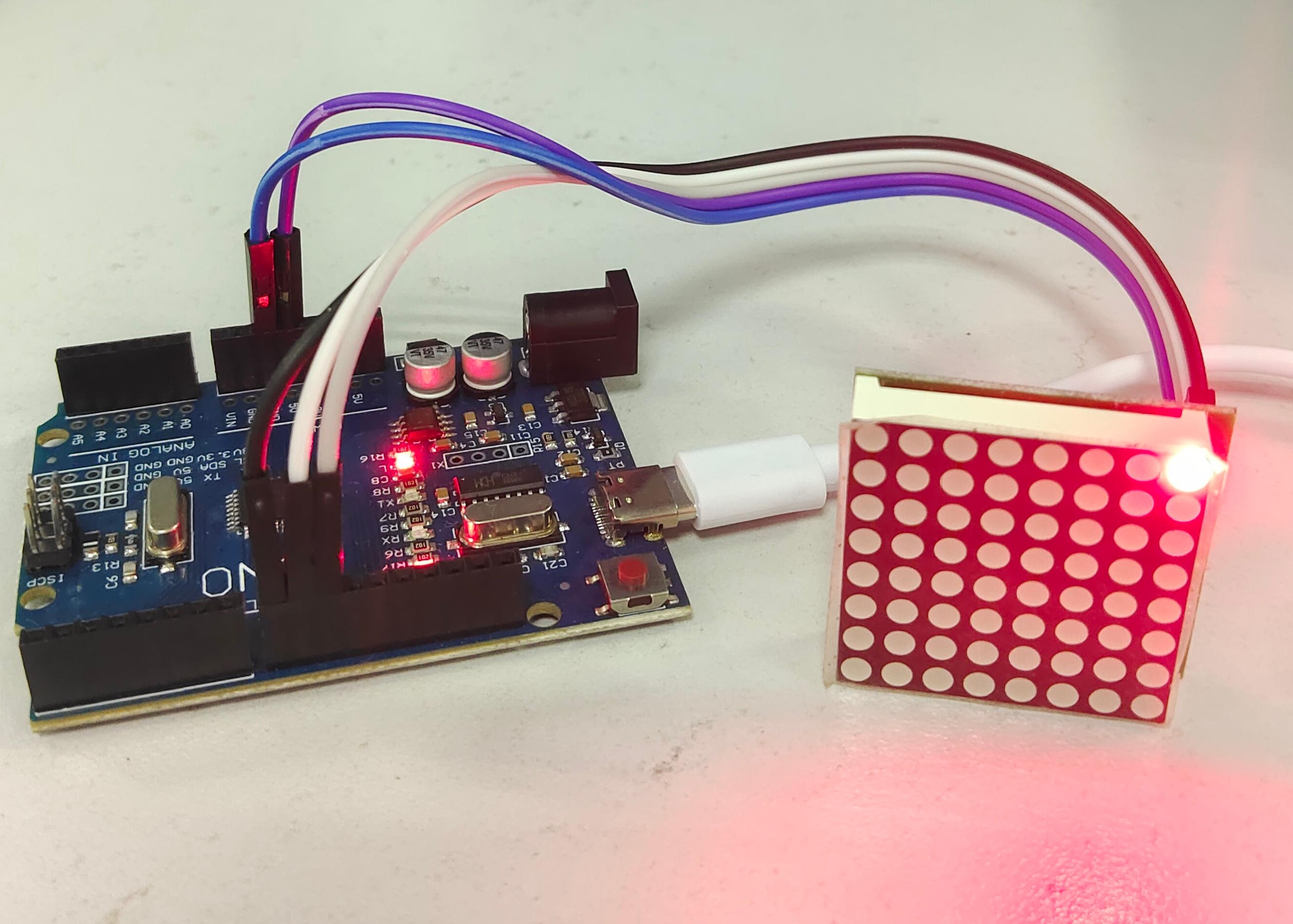 Arduino 8×8 共阳极LED点阵显示(74HC595)