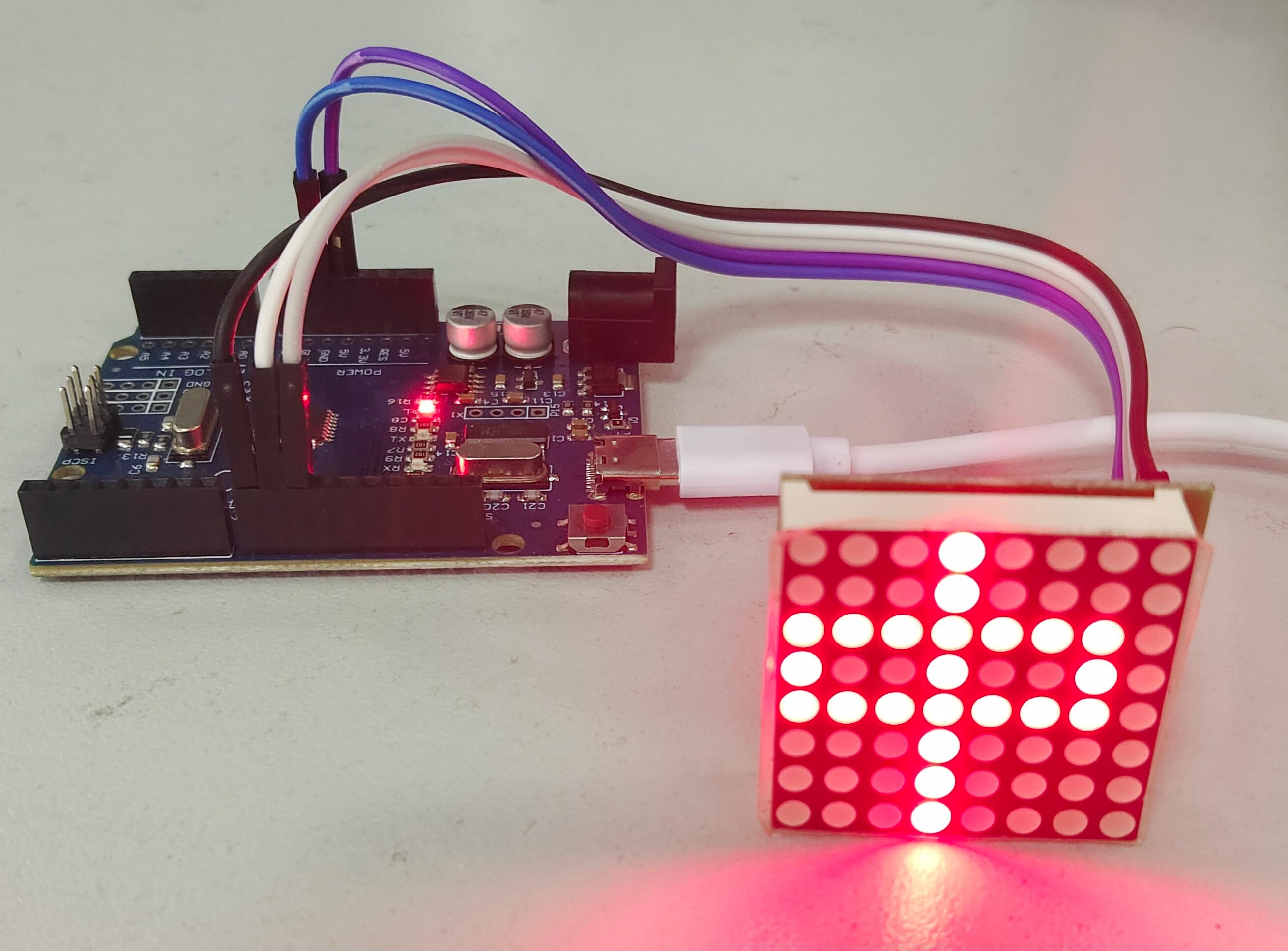 Arduino 8×8 共阳极LED点阵显示(74HC595)